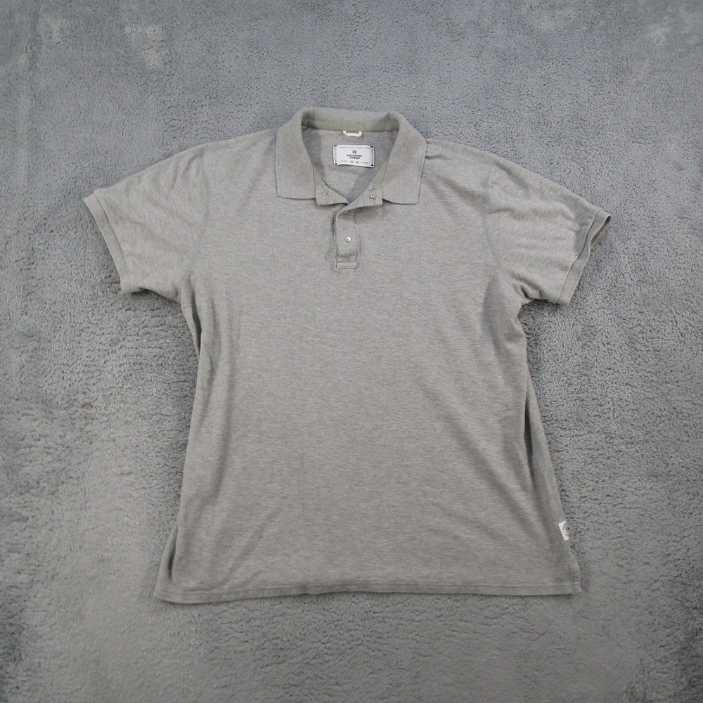 Reigning Champ Mens XL Gray Pique Cotton Snap Button Short Sleeve Polo Shirt